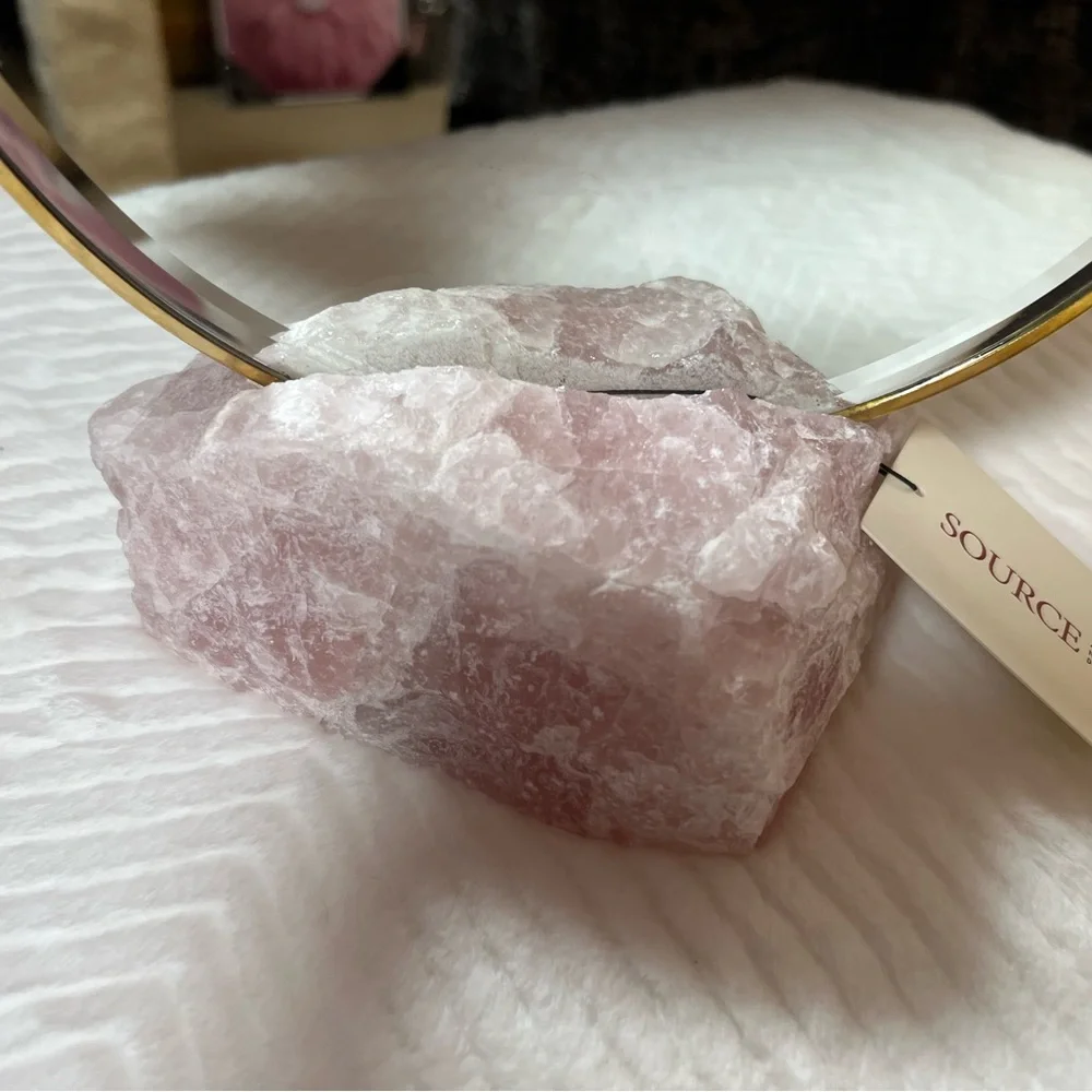 Source and Co. NWT Stunning Genuine Rose Quartz with Round Brass Mounted Mirror - Picture 6 of 10